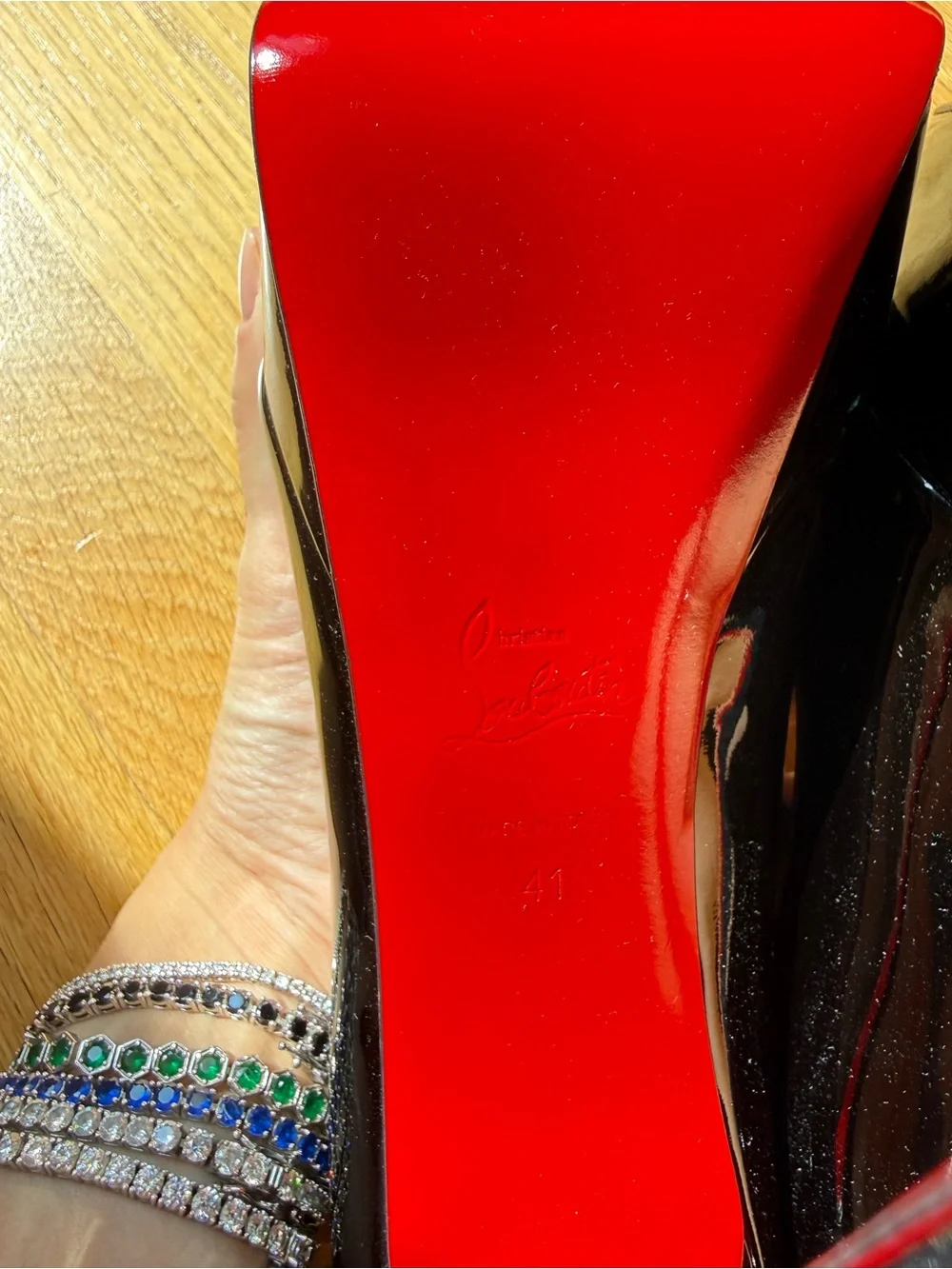Christian Louboutin Black Patent Peep-Toe Lace-Up Platform Pumps with Red Sole